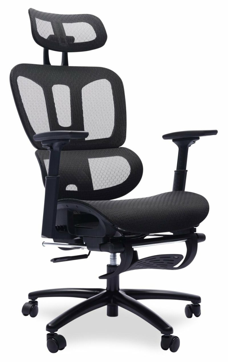 Sealy® Diego 26.3” Adjustable Office Chair With Mesh Padding & Footrest – Black Chairs