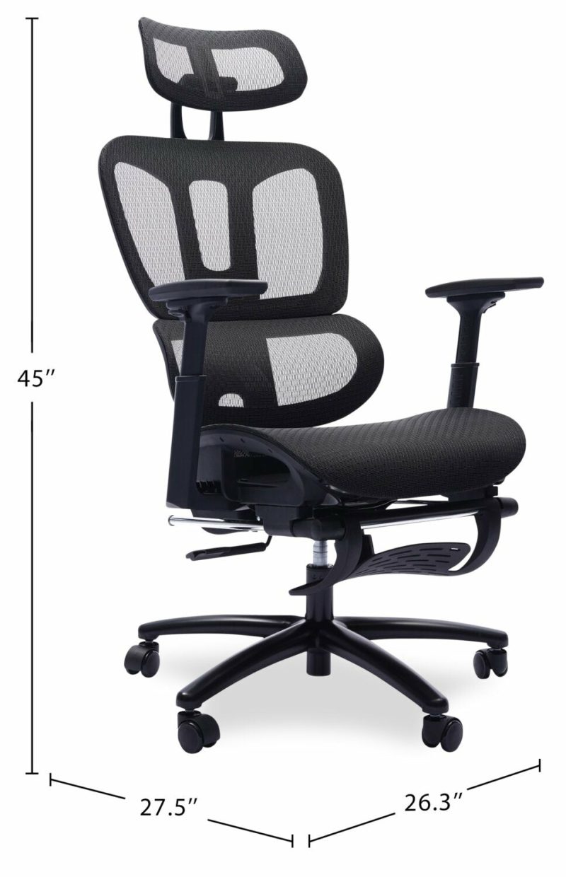 Sealy® Diego 26.3” Adjustable Office Chair With Mesh Padding & Footrest – Black Chairs