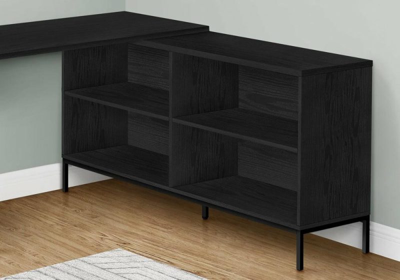 Sean 60″ L-Shaped Desk With 3-Drawers & 4 Cubbies – Black Desks