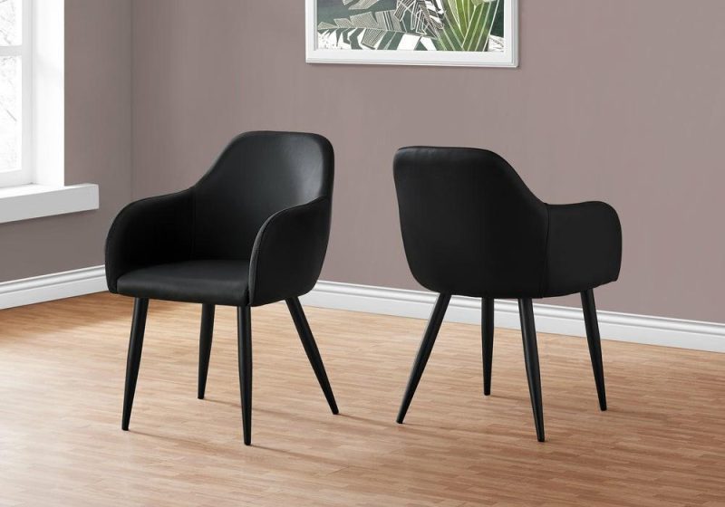 Set Of 2 Black Leather-Look Black Metal Dining Chair Dining Chairs