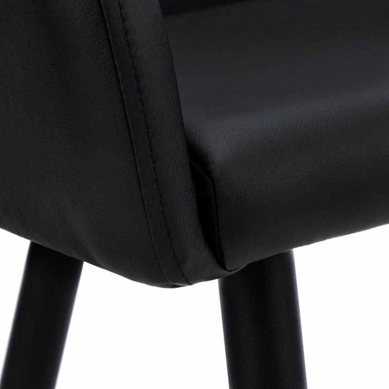 Set Of 2 Black Leather-Look Black Metal Dining Chair Dining Chairs