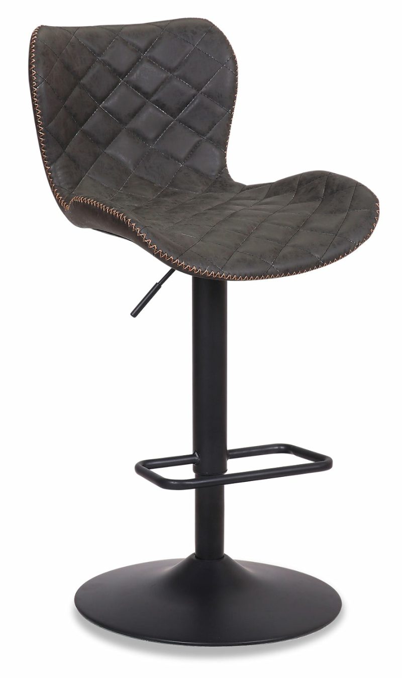 Seth Barstool With Swivel & Adjustable Seat, Vegan Leather Fabric, Metal – Grey Bar Stools