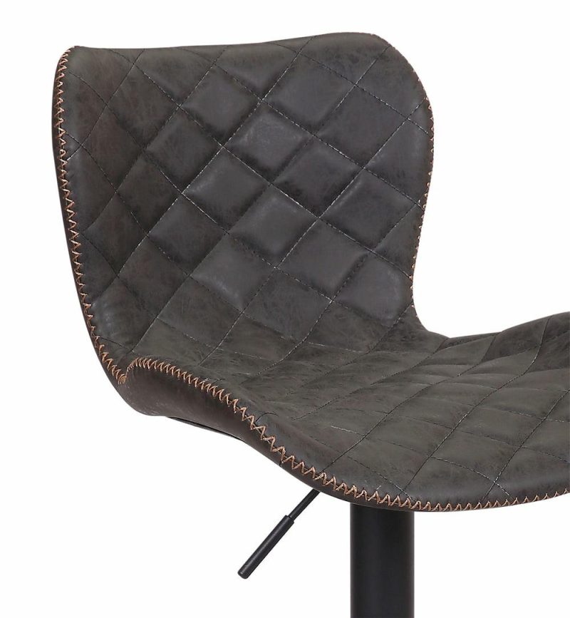 Seth Barstool With Swivel & Adjustable Seat, Vegan Leather Fabric, Metal – Grey Bar Stools