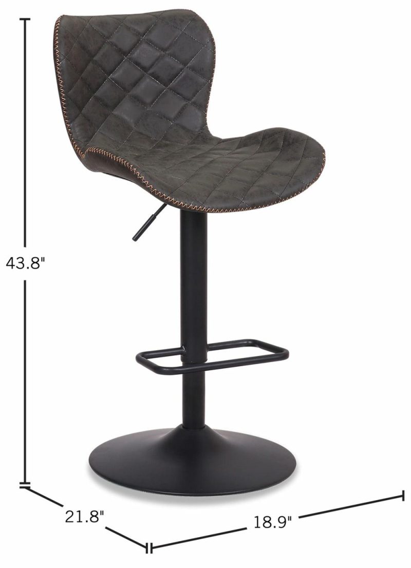 Seth Barstool With Swivel & Adjustable Seat, Vegan Leather Fabric, Metal – Grey Bar Stools