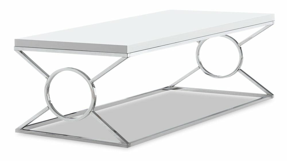 Shea 44″ Glam Coffee Table – White With Chrome Metal Base Coffee Tables