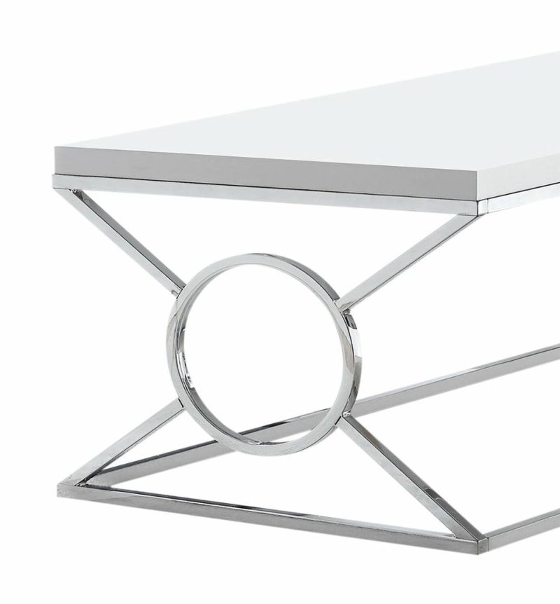 Shea 44″ Glam Coffee Table – White With Chrome Metal Base Coffee Tables