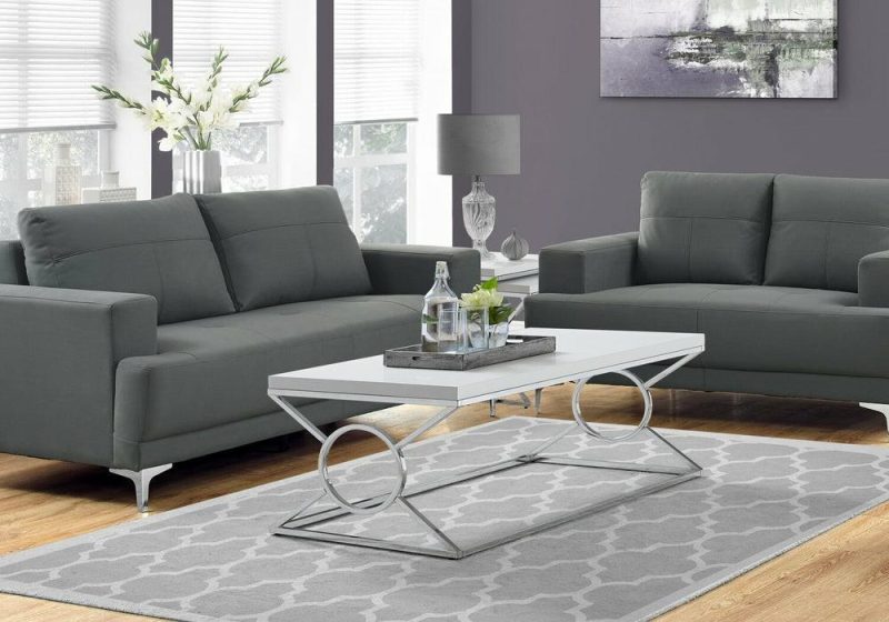 Shea 44″ Glam Coffee Table – White With Chrome Metal Base Coffee Tables