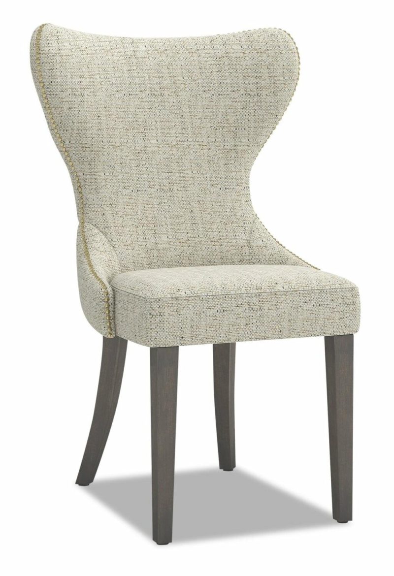 Shea Wing-Back Dining Chair With Linen-Look Fabric, Wood – Ivory Accent Chairs