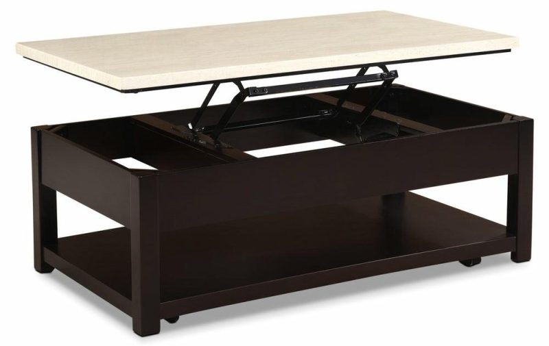 Sicily 48″ Modern Lift Top Coffee Table With Storage, Shelf And Casters – Beige And Dark Brown Coffee Tables