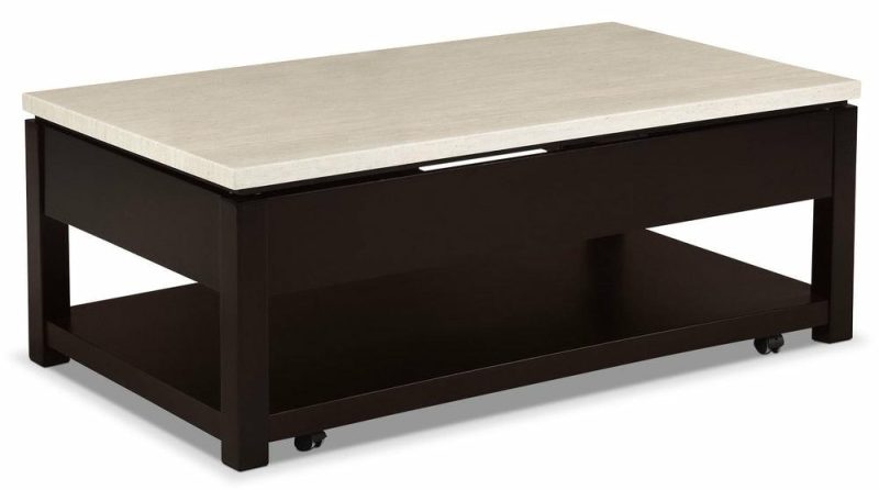 Sicily 48″ Modern Lift Top Coffee Table With Storage, Shelf And Casters – Beige And Dark Brown Coffee Tables