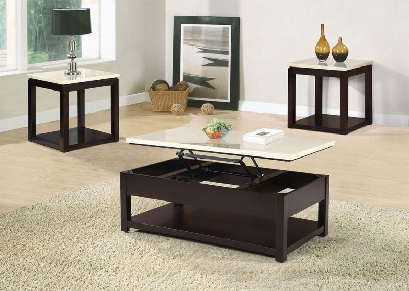 Sicily 48″ Modern Lift Top Coffee Table With Storage, Shelf And Casters – Beige And Dark Brown Coffee Tables