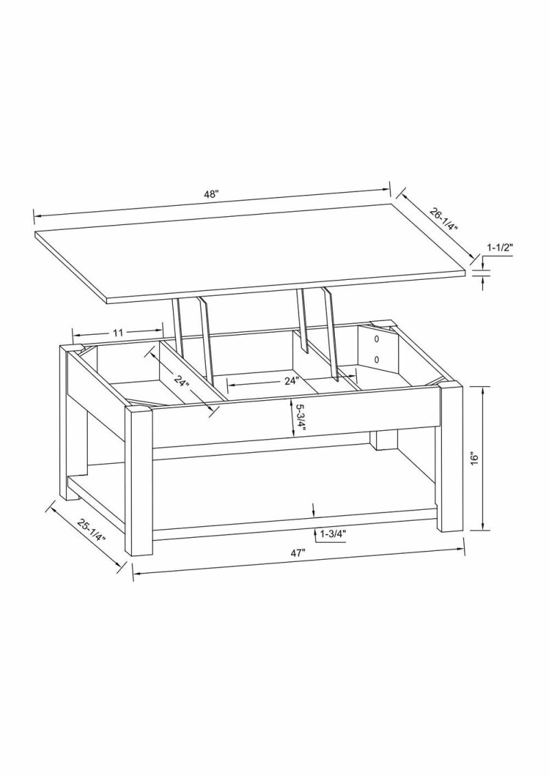 Sicily 48″ Modern Lift Top Coffee Table With Storage, Shelf And Casters – Beige And Dark Brown Coffee Tables