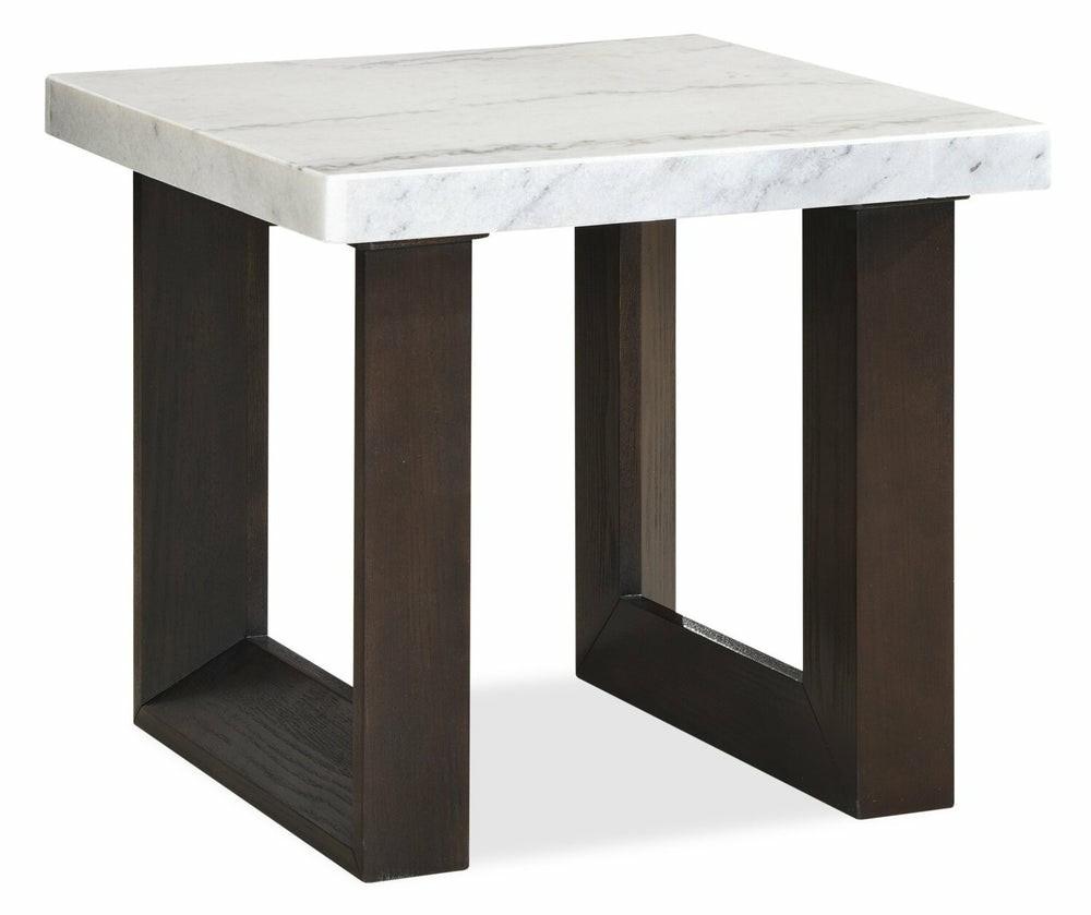 Silvia 22″ Modern End Table – White And Grey Marble Look With Brown Wood Legs End Tables