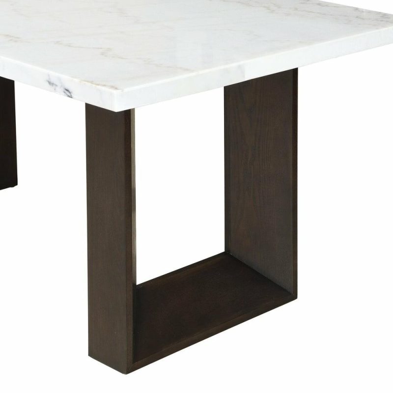 Silvia 48″ Modern Coffee Table – White And Grey Marble Look With Brown Wood Legs Coffee Tables