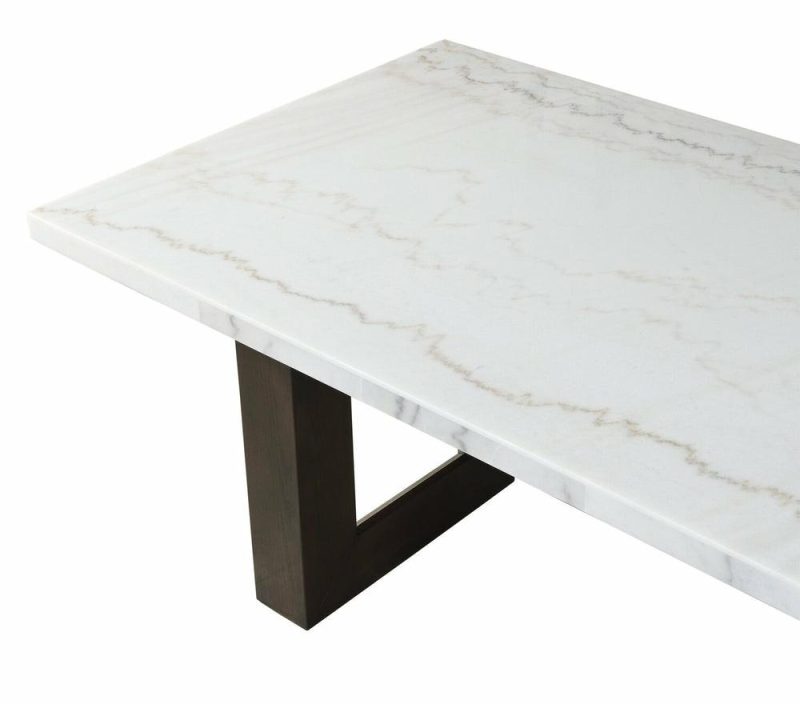 Silvia 48″ Modern Coffee Table – White And Grey Marble Look With Brown Wood Legs Coffee Tables