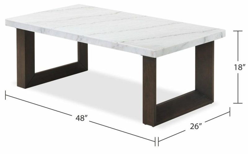 Silvia 48″ Modern Coffee Table – White And Grey Marble Look With Brown Wood Legs Coffee Tables