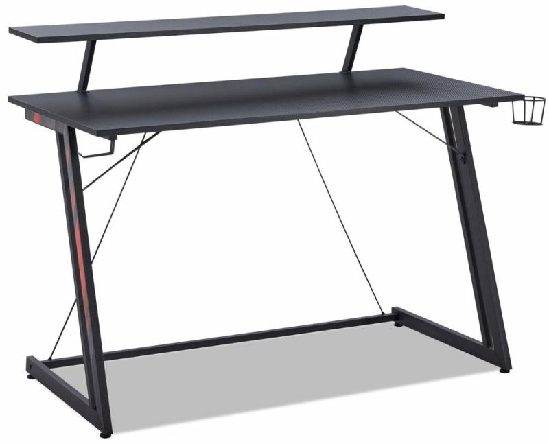 Sparta 48″ Gaming Desk With Raised Monitor Shelf – Black With Red Accents Desks