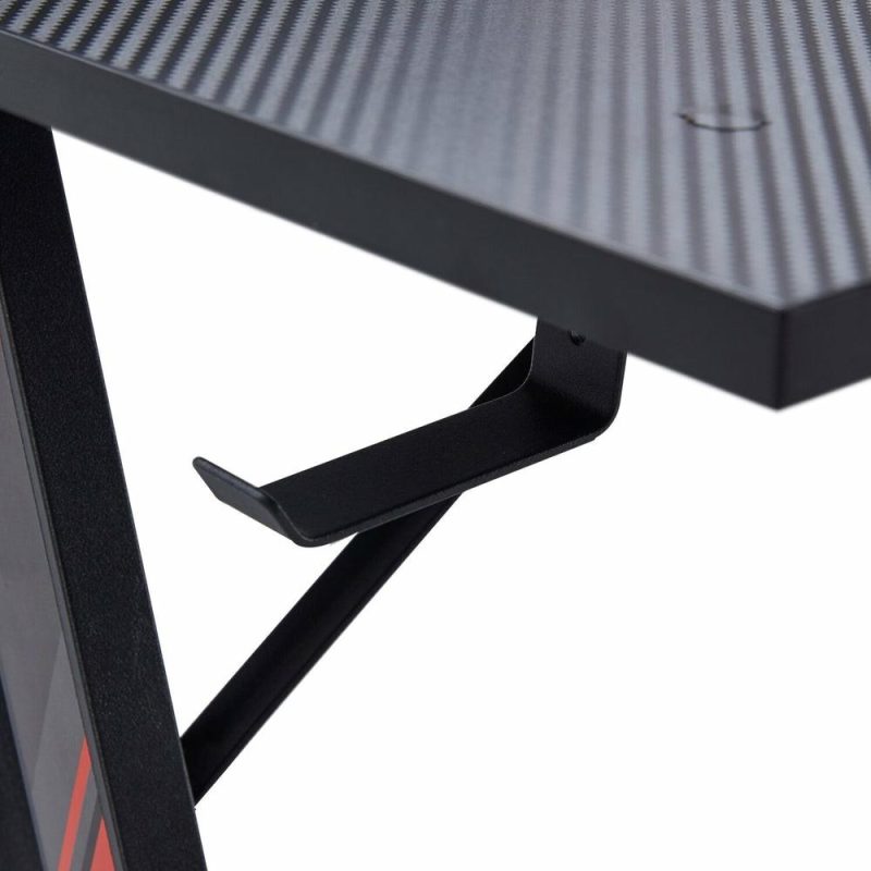 Sparta 48″ Gaming Desk With Raised Monitor Shelf – Black With Red Accents Desks