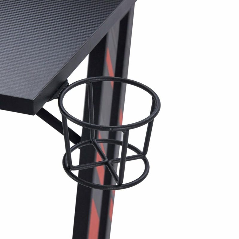 Sparta 48″ Gaming Desk With Raised Monitor Shelf – Black With Red Accents Desks