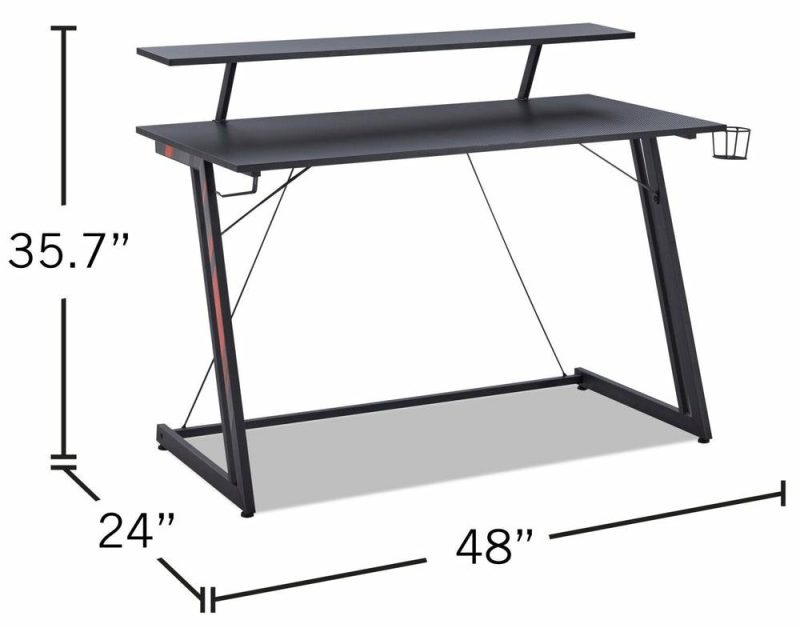 Sparta 48″ Gaming Desk With Raised Monitor Shelf – Black With Red Accents Desks