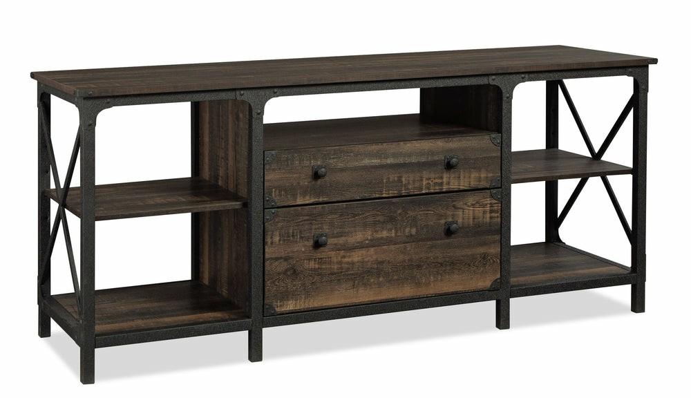 Steel River 66.06″ Commercial Grade Large Credenza With 2-Drawers & Open Shelves – Carbon Oak Cabinets