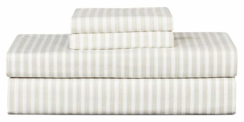 Striped 4-Piece Queen Cotton Sheet Set – Light Grey Bedding