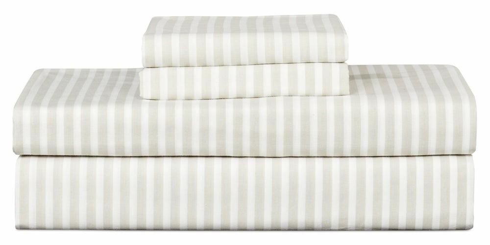 Striped 4-Piece Queen Cotton Sheet Set – Light Grey Bedding