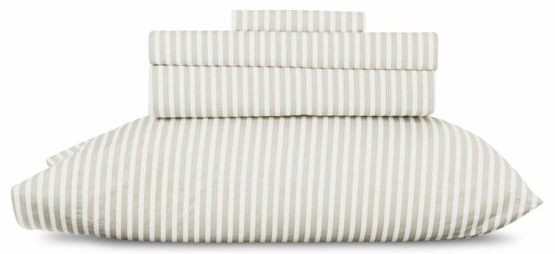 Striped 4-Piece Queen Cotton Sheet Set – Light Grey Bedding