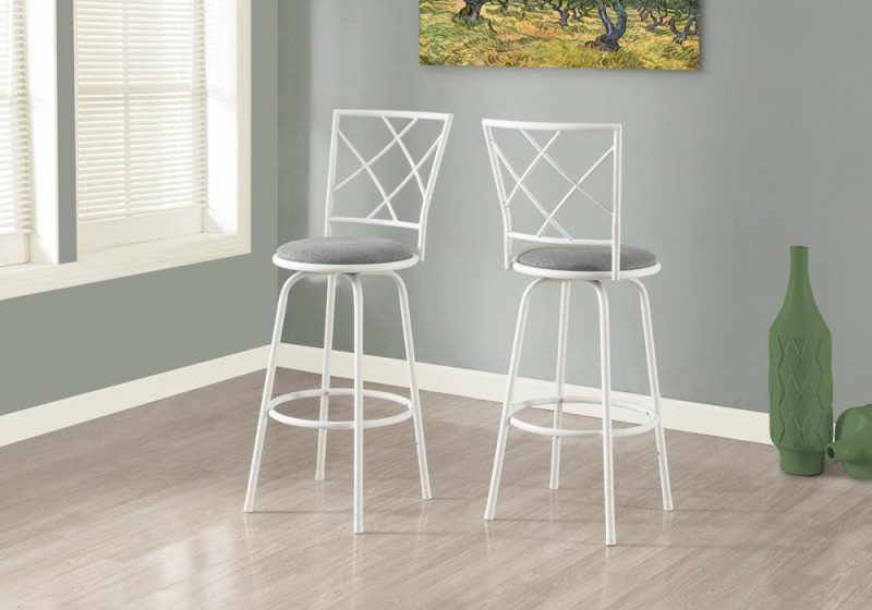 Swivel White Grey Fabric Seat Bar Stool – Set Of 2 Bar Stools