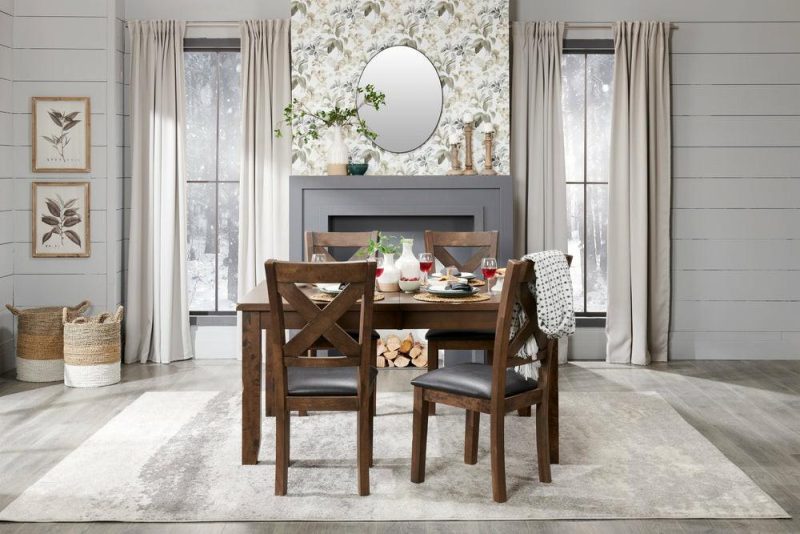 Talia 5Pc Dining Set With Table & 4 Chairs, 60-78″W Extension – Grey/Brown Dining Room