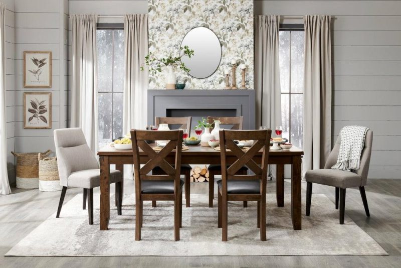 Talia 5Pc Dining Set With Table & 4 Chairs, 60-78″W Extension – Grey/Brown Dining Room