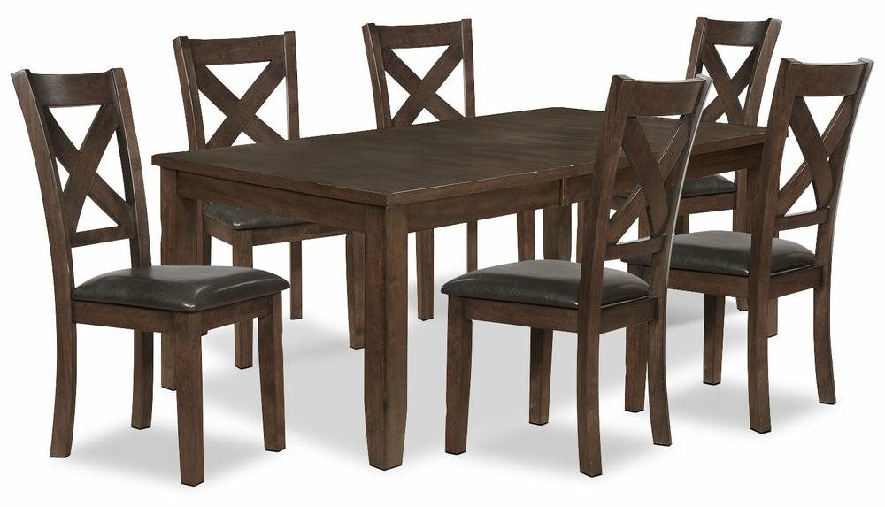 Talia 7Pc Dining Set With Table & 6 Chairs, 60-78″W Extension – Brown Dining Room