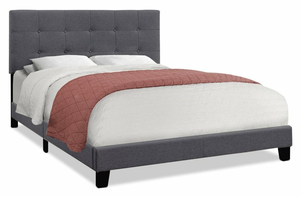 Tara Upholstered Bed In Grey Linen-Look Fabric, Button Tufted – Full Size Bedroom