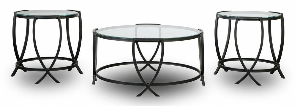 Tarrin 36.13″ Modern Round 3-Pack Coffee + 2 End Tables – Glass Top With Metal Legs Coffee Tables