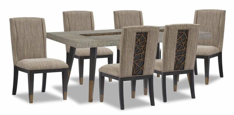 Tate 7Pc Dining With Table & 6 Chairs, 78-100″W Extension, Decorative Insert – Grey Dining Room