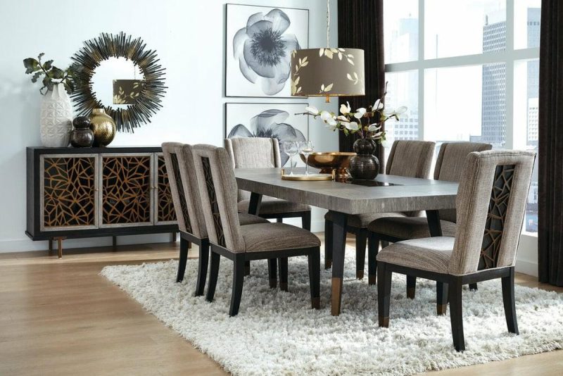 Tate Dining Table With 78-100″W Extension, Decorative Insert – Grey Dining Room