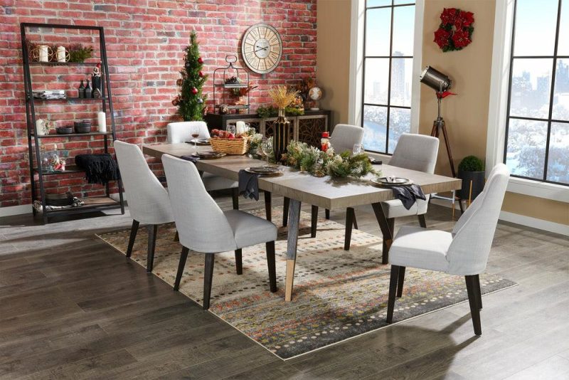 Tate Dining Table With 78-100″W Extension, Decorative Insert – Grey Dining Room