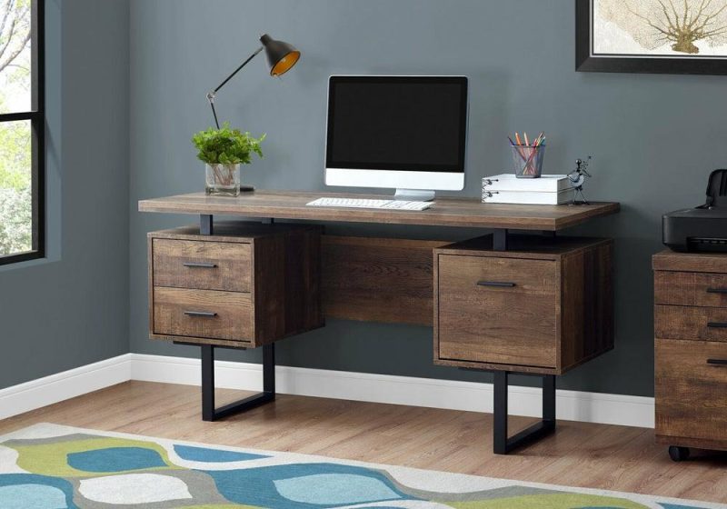 Teagan 60″ Reversible Desk With 3-Drawers – Brown Desks