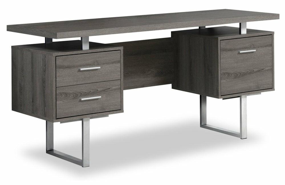 Teagan 60″ Reversible Desk With 3-Drawers – Dark Grey Desks