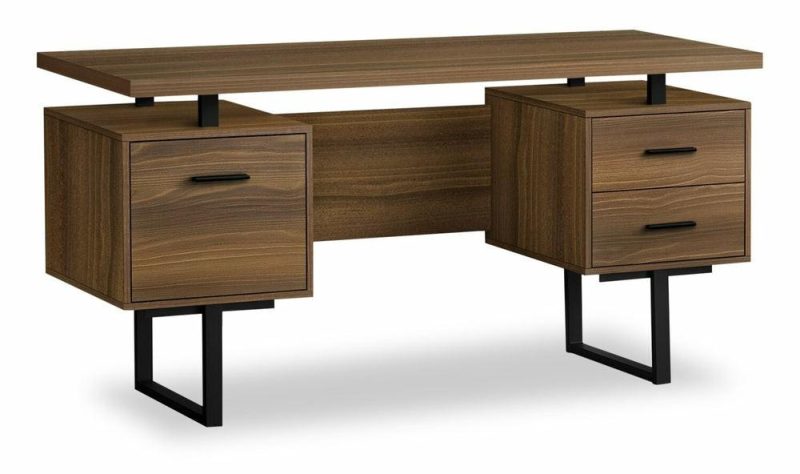 Teagan 60″ Reversible Desk With 3-Drawers – Dark Walnut Desks