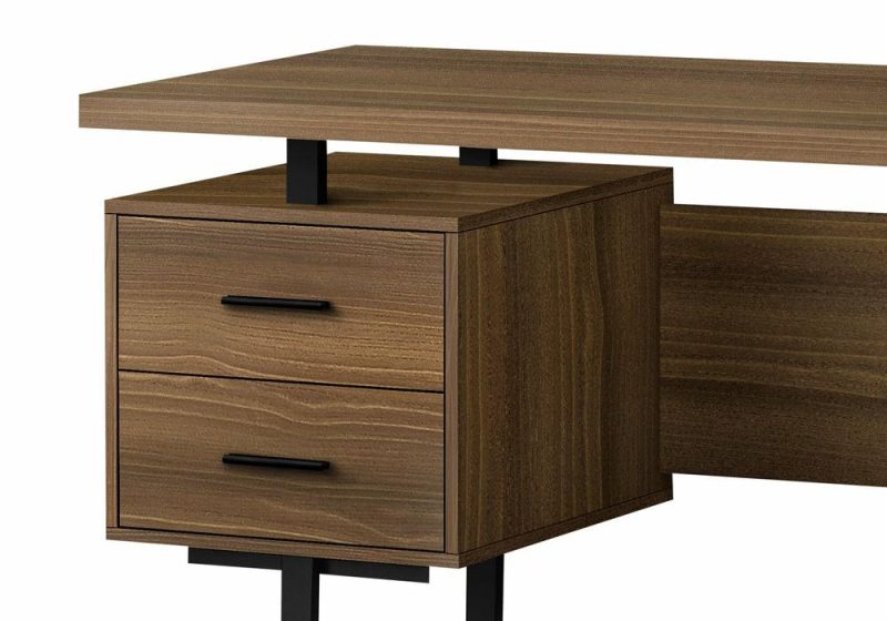 Teagan 60″ Reversible Desk With 3-Drawers – Dark Walnut Desks