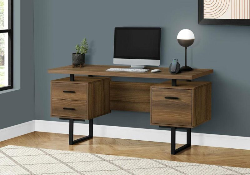 Teagan 60″ Reversible Desk With 3-Drawers – Dark Walnut Desks