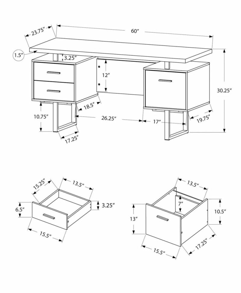 Teagan 60″ Reversible Desk With 3-Drawers – Dark Walnut Desks