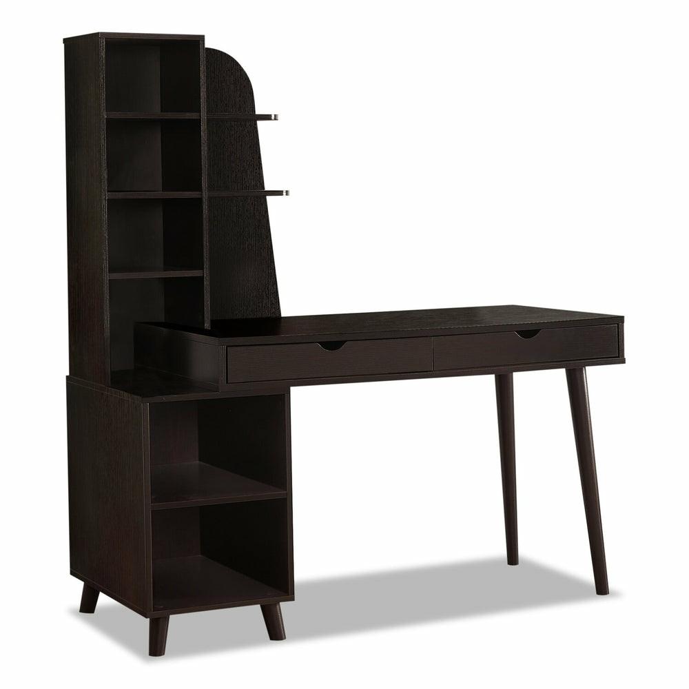 Terell 55.25″ Desk With 2-Drawers & Attached Bookcase – Espresso Desks