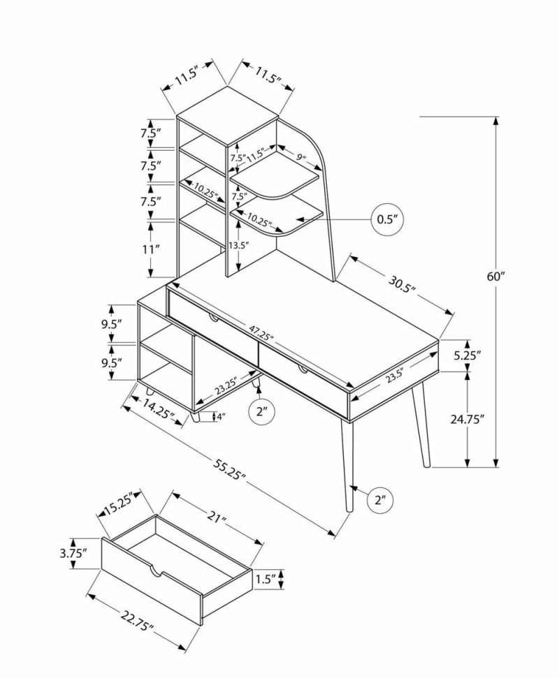 Terell 55.25″ Desk With 2-Drawers & Attached Bookcase – Espresso Desks