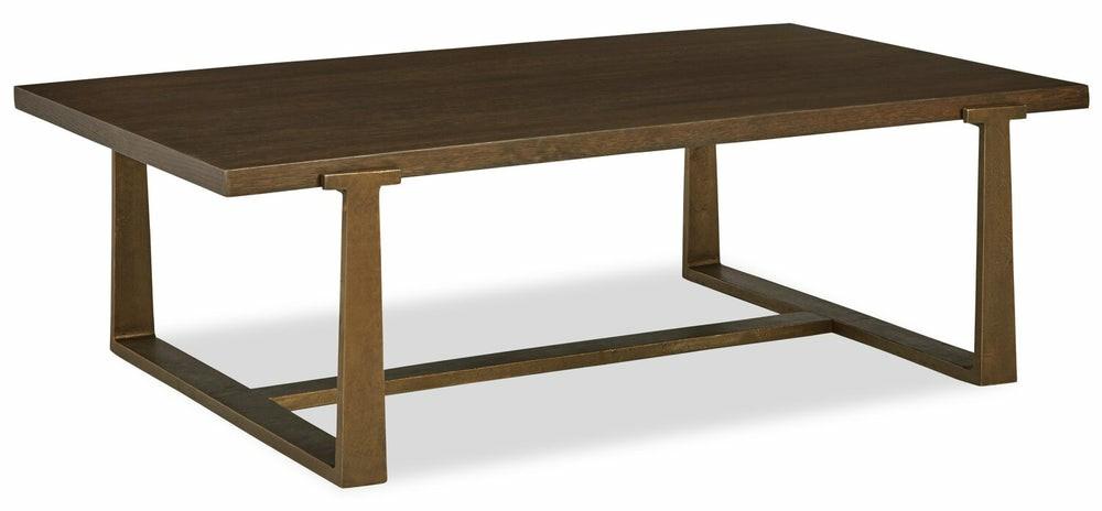 Terza 55.13″ Contemporary Coffee Table – Dark Brown Wood Top With Bronze Metal Legs Coffee Tables