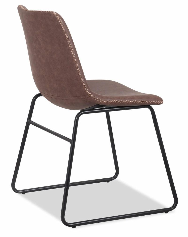 Tess Dining Chair With Leather-Look Fabric, Metal – Brown Accent Chairs