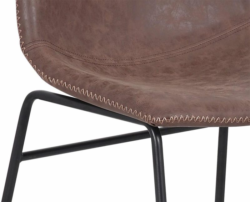 Tess Dining Chair With Leather-Look Fabric, Metal – Brown Accent Chairs