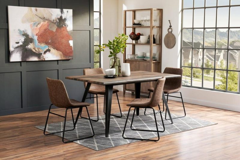 Tess Dining Chair With Leather-Look Fabric, Metal – Brown Accent Chairs