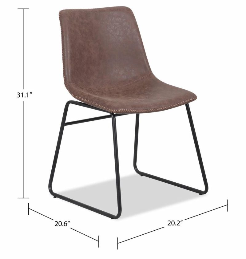 Tess Dining Chair With Leather-Look Fabric, Metal – Brown Accent Chairs